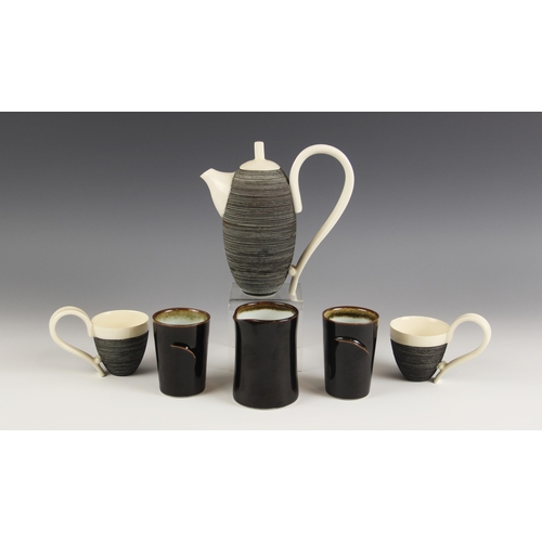 508 - Biggi Spiro (Australian, contemporary), a studio pottery espresso set comprising a coffee pot and tw... 