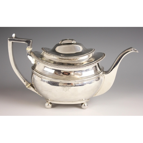 68 - A George III silver teapot, Dorothy Langlands, Newcastle 1808, of oval form with rope twist borders,... 