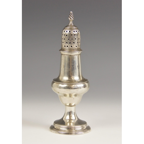 101 - A George III silver sugar caster, London 1786 (maker's marks worn), of baluster form on pedestal foo... 