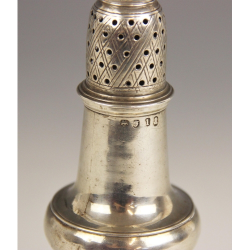 101 - A George III silver sugar caster, London 1786 (maker's marks worn), of baluster form on pedestal foo... 