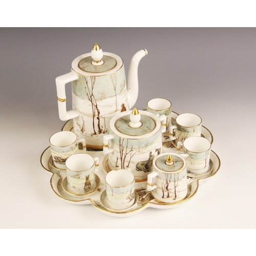 484 - A Davenport Arts & Crafts porcelain cabaret coffee set, late 19th/early 20th century, comprising: a ... 