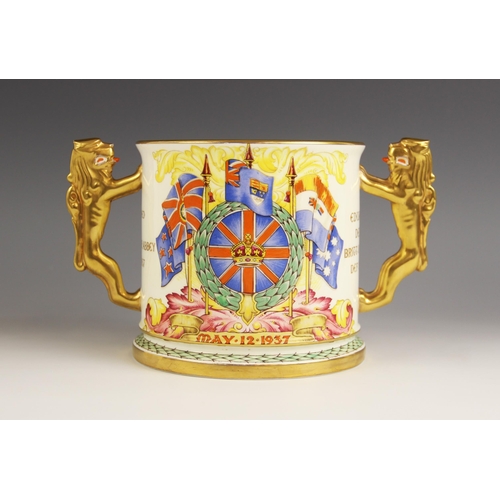 486 - A limited edition Paragon twin handled commemorative loving cup, issued for the coronation of Edward... 