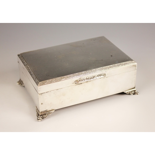 90 - A silver cigarette box, J B Chatterley & Sons Ltd, Birmingham 1962, of rectangular form, the cover w... 