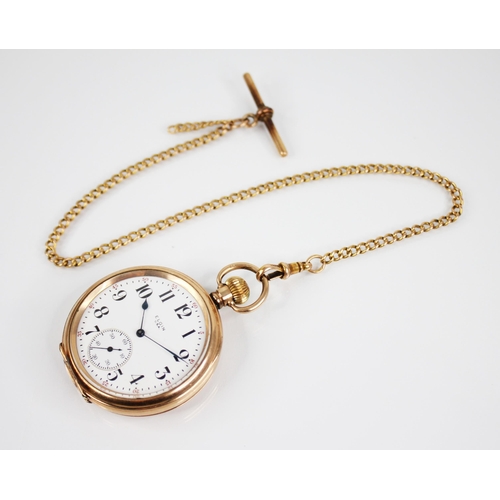 121 - A gold plated Elgin open face pocket watch, the round white dial with Arabic numerals and subsidiary... 