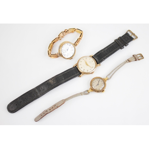 124 - A gentleman's vintage 9ct gold Felea wristwatch, the round white dial with Arabic numerals and outer... 