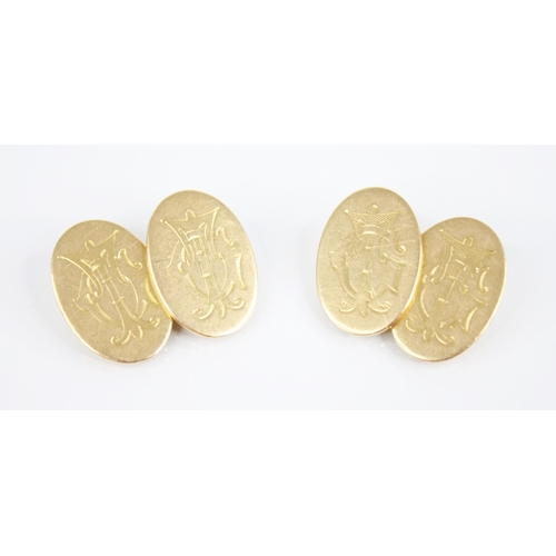 128 - A pair of later Victorian cufflinks, designed as oval links with monogrammed initials, each link 20m... 