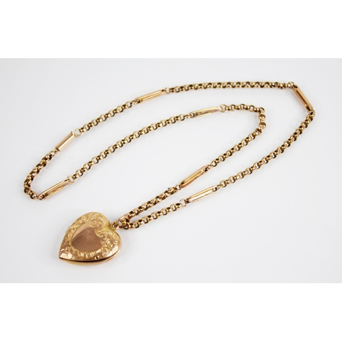 131 - A George V 9ct gold heart-shaped locket pendant, W & F Rabone, Birmingham 1918, with scrolling folia... 