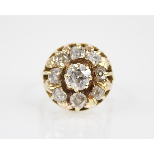 158 - A 19th century and later diamond floral cluster ring, central diamond measuring 6.1mm x 5.7mm, with ... 