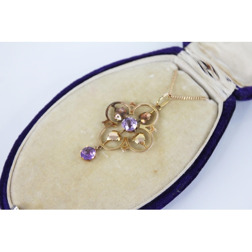 181 - An Edwardian amethyst set pendant, the central round mixed cut amethyst measuring 5.4mm diameter, se... 