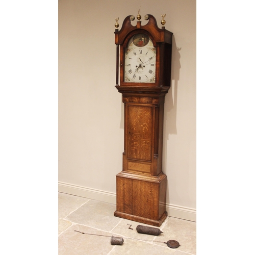 603 - A 19th century oak and mahogany crossbanded eight day longcase clock by Joyce Jnr, Ruthin, the swan ... 