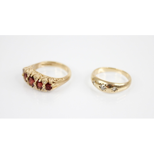 233 - A Victorian style garnet and diamond 9ct gold dress ring, designed as five graduated oval mixed cut ... 