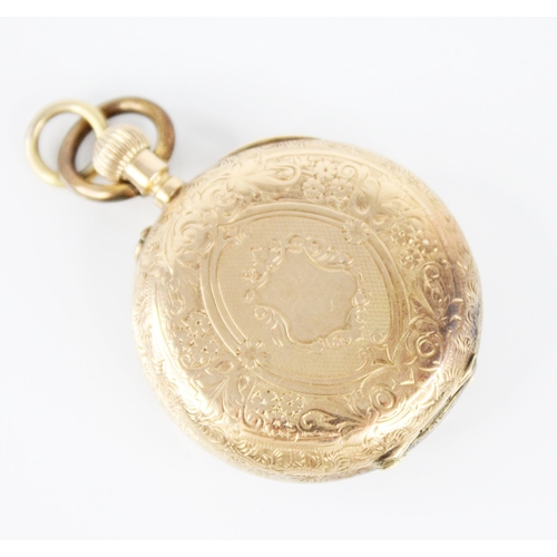 117 - A 19th century continental 14ct gold ladies fob watch, the circular white enamel dial decorated with... 