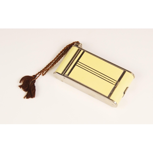 154 - An Art Deco chrome plate and cream enamel combination compact, cigarette case and lipstick in the fo... 