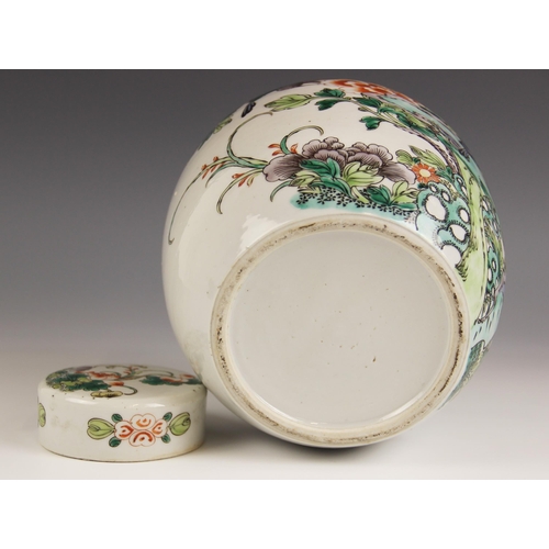 395 - A Chinese porcelain famille verte ginger jar and cover, 19th century, of ovoid form and externally d... 