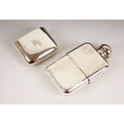 99 - A Victorian silver hip flask, Louis Dee, London 1881, of curved rectangular form with bayonet clasp ... 