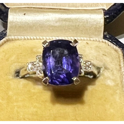 207 - A colour-change sapphire and diamond ring, the rectangular cushion mixed cut sapphire weighing 4.20 ... 