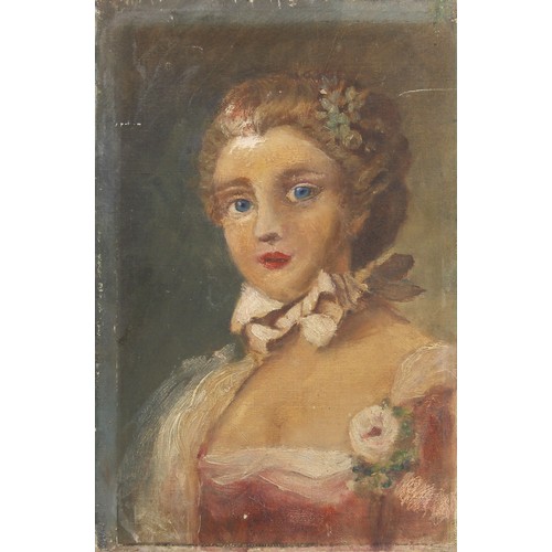 323 - English school (early 20th century),  
Bust length portrait of a young lady dressed in pink,  
Oil o... 