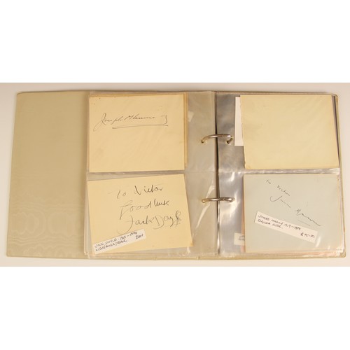 271 - An album of fifty autographs, to include James Mason, Leslie Howard, George Cole, Patricia Roe, Will... 