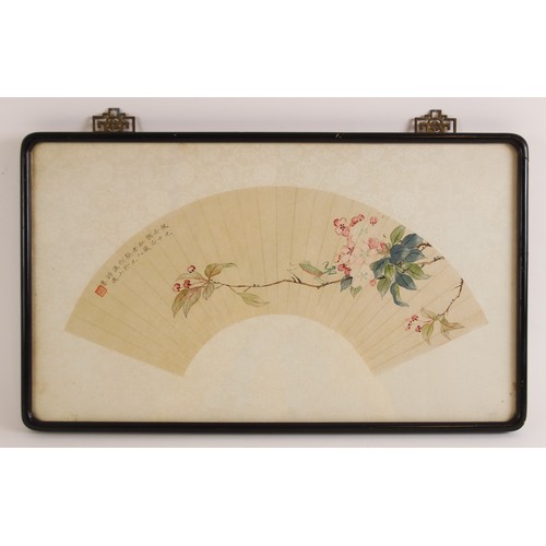 397 - Follower of Wang Yachen (Chinese School), a Chinese watercolour laid on silk fan painting, depicting... 