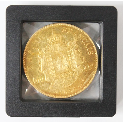 254 - A Napoleon III 100 gold francs 1856, bare head, weight 32.2gms