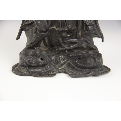 419 - A Sino-Tibetan bronze figure of buddha/boddhisattva, 19th century, seated in dhyanasana, right hand ... 