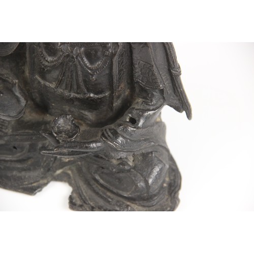 419 - A Sino-Tibetan bronze figure of buddha/boddhisattva, 19th century, seated in dhyanasana, right hand ... 