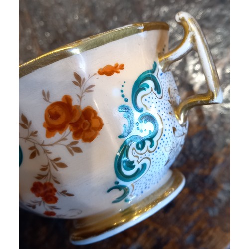 448 - A selection of porcelain teacups and saucers, 19th century, each of faceted London shape with flared... 