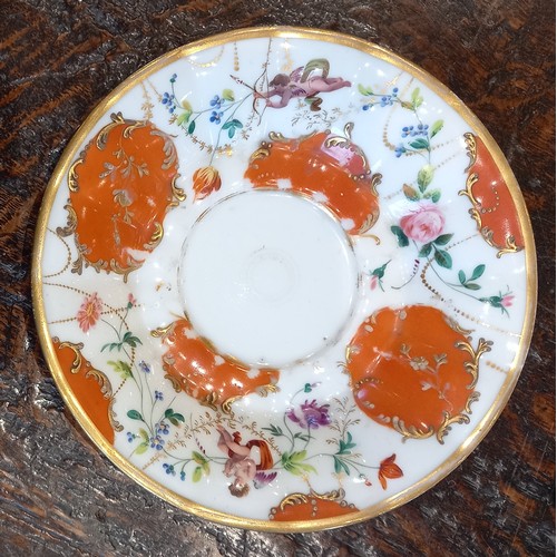 448 - A selection of porcelain teacups and saucers, 19th century, each of faceted London shape with flared... 