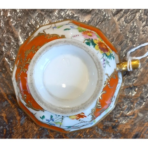 448 - A selection of porcelain teacups and saucers, 19th century, each of faceted London shape with flared... 