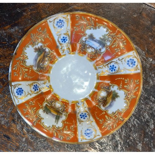 448 - A selection of porcelain teacups and saucers, 19th century, each of faceted London shape with flared... 