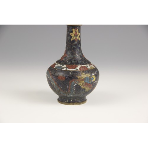 388 - A Chinese cloisonne vase, 19th century, the bottle shaped vase decorated with a dragon chasing a fla... 