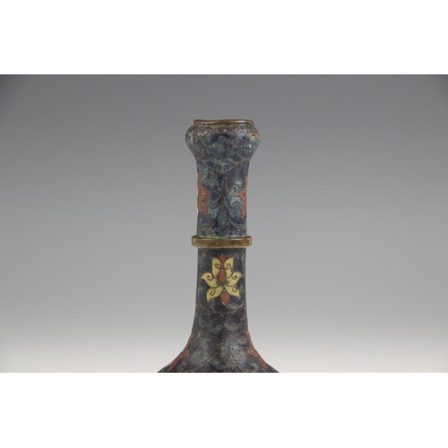 388 - A Chinese cloisonne vase, 19th century, the bottle shaped vase decorated with a dragon chasing a fla... 