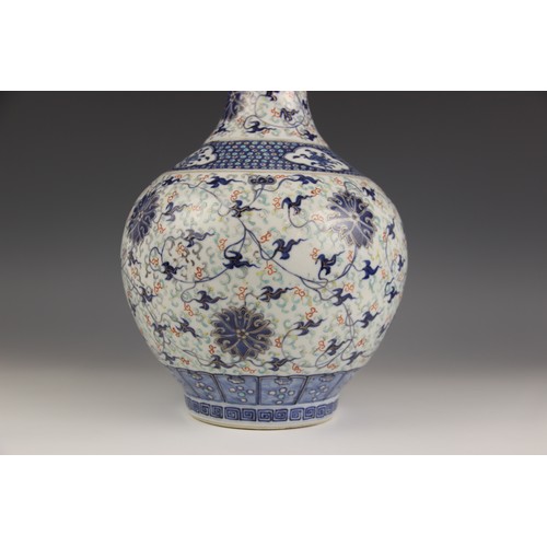 371 - A Chinese porcelain 'Lotus' vase, 19th century, of globular form with cylindrical flared neck, decor... 