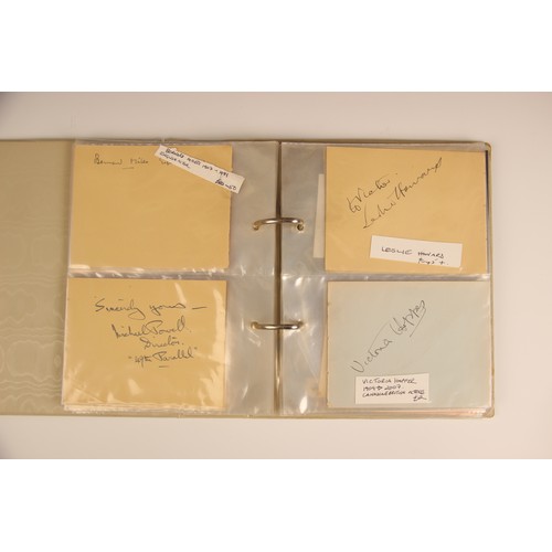 271 - An album of fifty autographs, to include James Mason, Leslie Howard, George Cole, Patricia Roe, Will... 