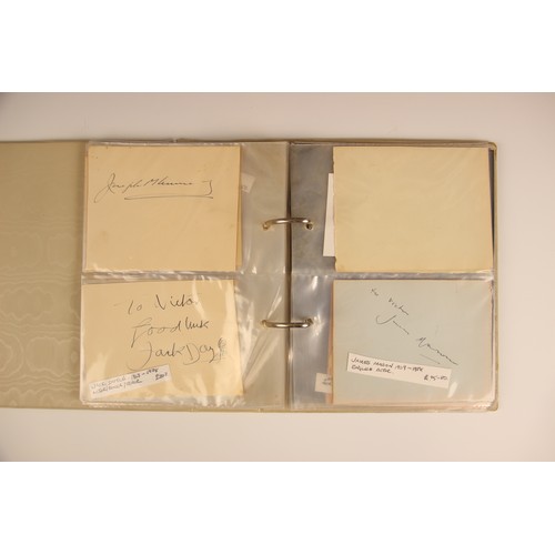 271 - An album of fifty autographs, to include James Mason, Leslie Howard, George Cole, Patricia Roe, Will... 