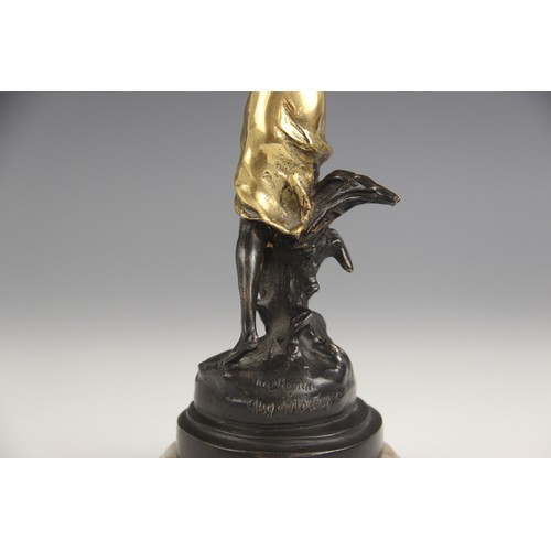 223 - After Auguste Moreau (1834-1917), a pair of nymphs, each parcel gilt bronze patinated figure modelle... 