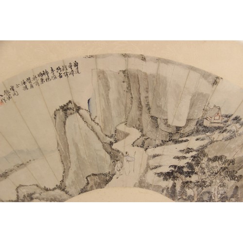 398 - Follower of Tang Dai (Chinese School), a Chinese watercolour laid on silk fan painting, depicting a ... 