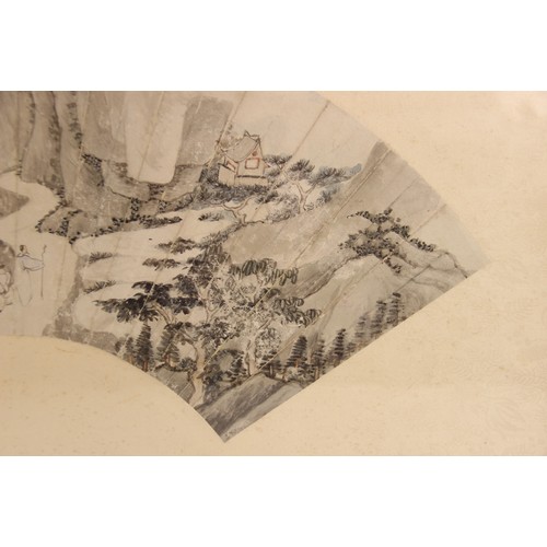 398 - Follower of Tang Dai (Chinese School), a Chinese watercolour laid on silk fan painting, depicting a ... 