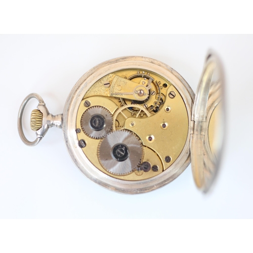 135 - An early 20th century Omega silver open face pocket watch, the dial depicting an erotic scene with A... 