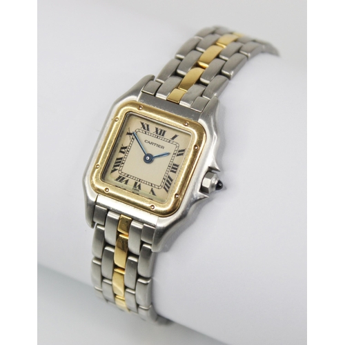 137 - A Cartier bi-colour Panthere wristwatch, the square white dial with Roman numerals and inner seconds... 