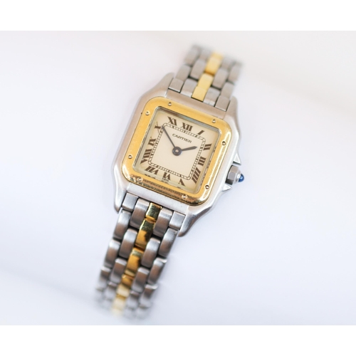 137 - A Cartier bi-colour Panthere wristwatch, the square white dial with Roman numerals and inner seconds... 