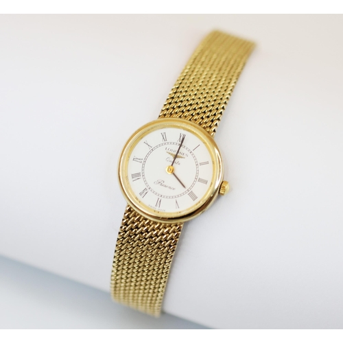 138 - A ladies Longines 9ct gold ladies wristwatch, the circular white dial with Roman numerals and inner ... 