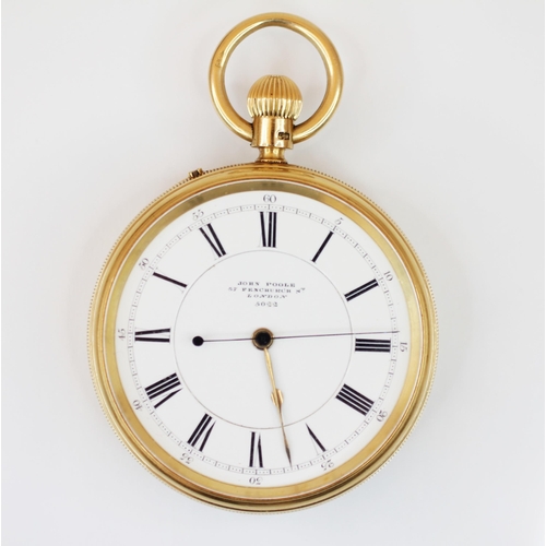 140 - A Victorian 18ct gold open face pocket watch, the circular white enamel dial with black Roman numera... 