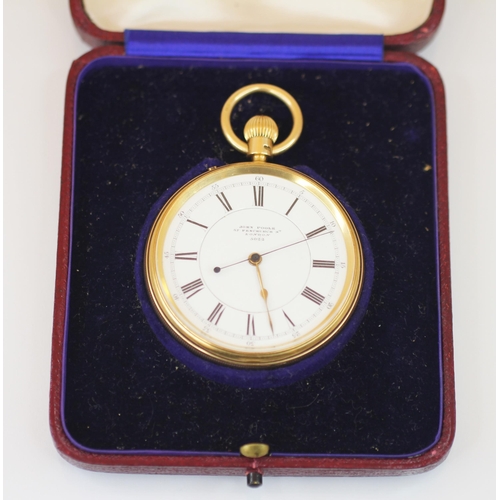 140 - A Victorian 18ct gold open face pocket watch, the circular white enamel dial with black Roman numera... 