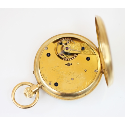 140 - A Victorian 18ct gold open face pocket watch, the circular white enamel dial with black Roman numera... 