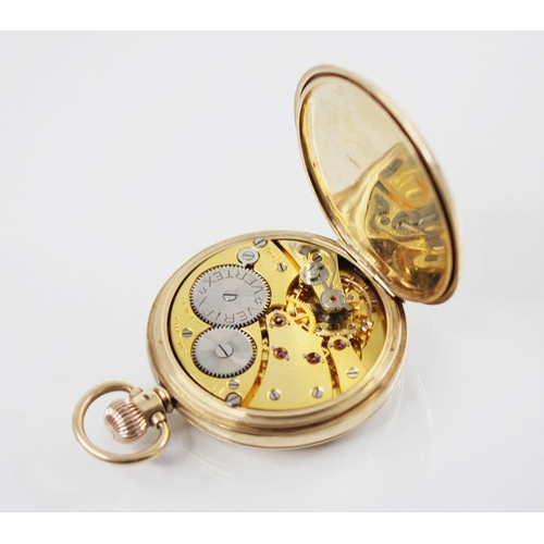 144 - A George V 'Vertex' 9ct gold half hunter pocket watch, the circular white enamel dial with black Rom... 