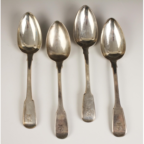 24 - Four George III fiddle pattern tablespoons, three by Solomon Royes & John East Dix, London 1819, one... 