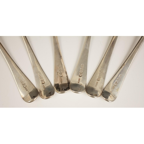 25 - Six George III Old English pattern silver table spoons, Richard Crossley, London 1804, each 22.2cm l... 