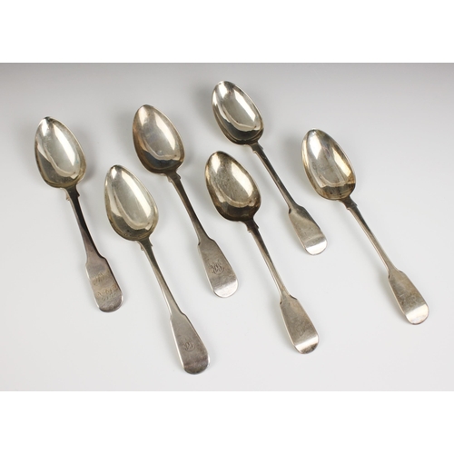 27 - Three Victorian silver Fiddle pattern table spoons, Joseph & Albert Savory, London 1843, each with m... 