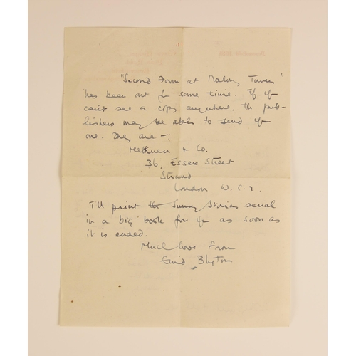 287 - A handwritten signed letter written by Enid Blyton, on headed note paper sent from Green Hedges in B... 